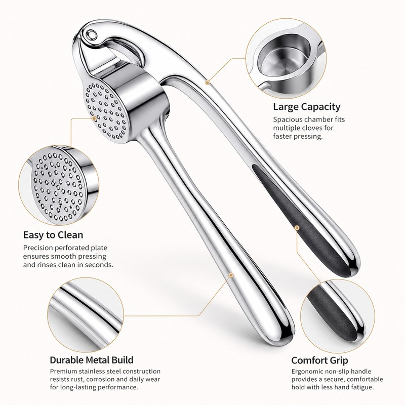 Garlic Press for Quick Kitchen Prep – Easy-Squeeze Garlic Mincer