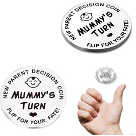 Stainless Steel Commemorative Coin, Funny Decision Coin for New Parents for Mum & Dad, Newborn Baby Gifts, Flip Coin for Decision Making,, Birthday (Silver)