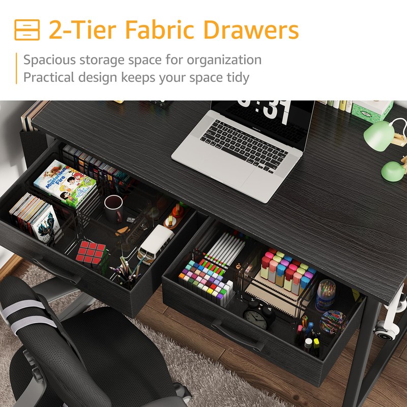 DLisiting Small Desk with Fabric Drawers for Bedroom, 32 Inch