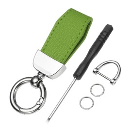 QUARKZMAN Schlüsselanhänger aus Zinklegierung, Leder, Anti-Verlust-D-Ring, 360 Grad drehbar, dekorativ, mit Schraubendreher, Silber/Grün