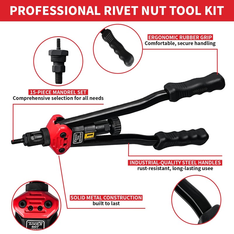 Rivet Nut Tool Kit, 16-Inch Rivnut Tool with 15 Metric