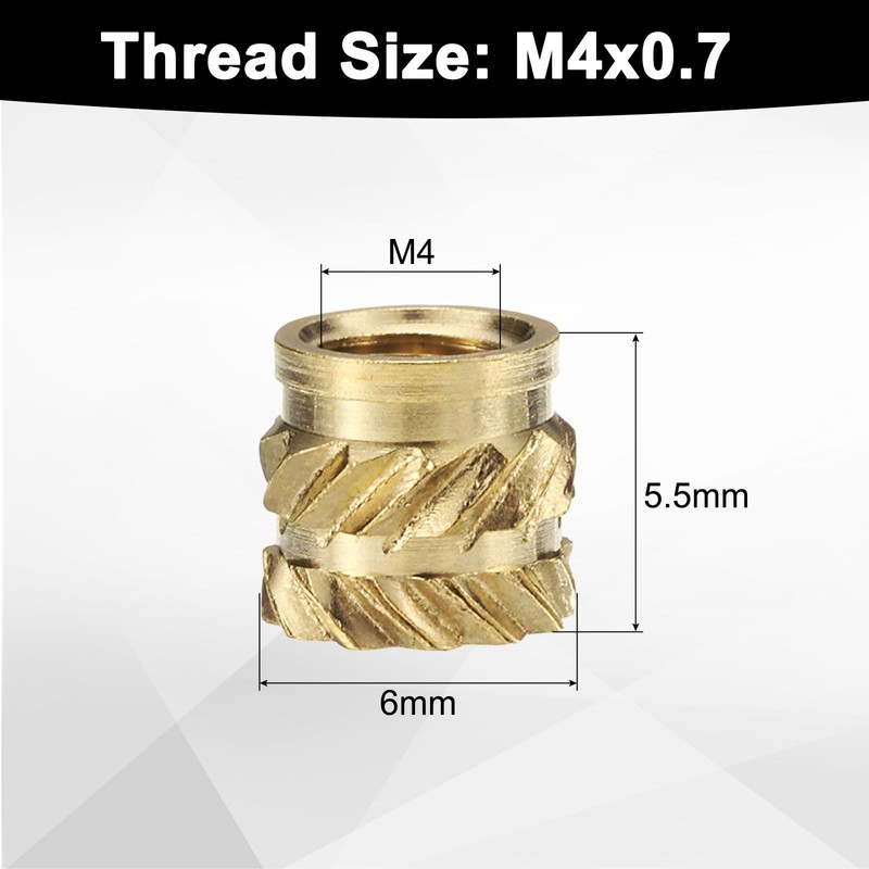 sourcing map 50pcs M4 Threaded Inserts Brass Heat Set Insert