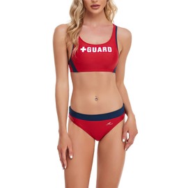 Adoretex Women's Guard Sport Bra Workout Bikini Top (FGN08T) - Red/Navy - Large
