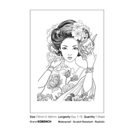 kobench Semi Permanent Tattoos,Woman With Mask Among Flowers - K152 Design,Waterproof,Easy-to-Apply,Long Lasting 1-2 Weeks, Plant-Based,Women Tattoos