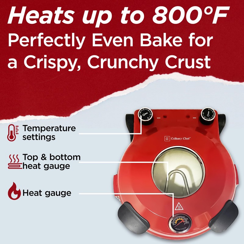 CULINARY CHEF Electric Pizza Oven with Ceramic Stone, Viewing Window,
