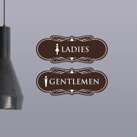 Designer Ladies and Gentlemen Figurines Restroom Signs, Set of 2 (Black) - Large 2 Pack