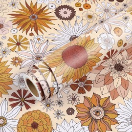 Livelynine Retro Wallpaper Peel and Stick Pink Orange White Yellow Retro Flower Wallpaper for Bathroom Kitchen Dresser Mid Century Vintage Contact Paper Removable Self Adhesive 17.5x78.8 Funky Groovy