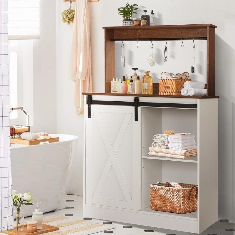 Decomax Farmhouse Coffee Bar Cabinet with Sliding Barn Door -