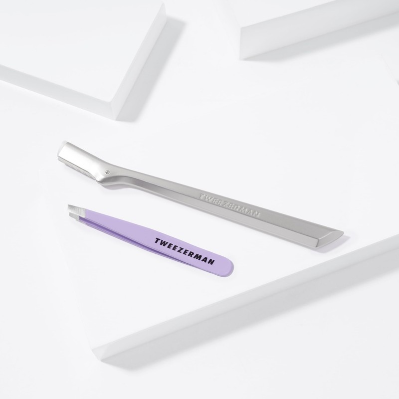 Tweezerman Exclusive Eyebrow Razor & Lavender Mini Slant Tweezer Set