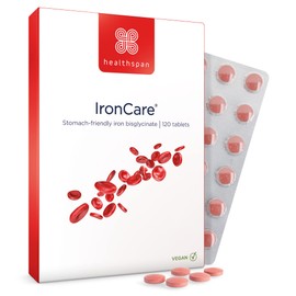 Healthspan IronCare (120 Tablets) | Added Vitamin C & B2, B6 & B12 | Stomach Friendly | Combats Tiredness & Fatigue | Supports Red Blood Cell Formation | Vegan Formula