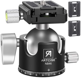 ARTCISE Tripod Ball Head Low Profile Tripod Head All Metal Camera Tripod Head 44lbs/20kg Load with Three Arca Swiss Quick Release Plate for Tripod, Monopod, DSLR, Camera