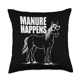 Manure Happens Funny Farm Horse Throw Pillow
