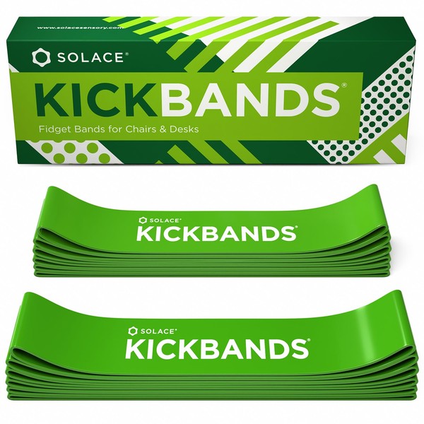 KICK BANDS Chair Bands for Kids with Fidgety Feet - Fidget Chair Bands for Kids 12-Pack - Kickbands Bouncy ADHD Band for Classroom Chairs & Desks - Solace Sensory Kickband (GREEN)