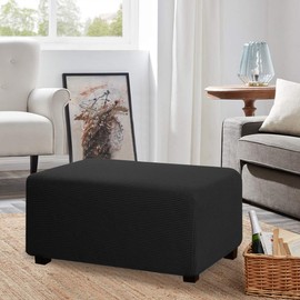 Ottoman Slipcovers Rectangle Footrest Sofa Slipcovers Folding Storage Stool Furniture Protector for Living Room High Spandex Lycra Slipcover Machine Washable (Oversized ,Black)
