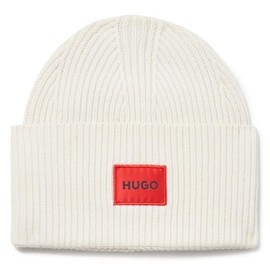 Woven Logo Ribbed Knit Hat, Cream, PCS.