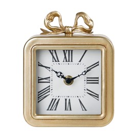 NIKKY HOME Gold Table Clocks, Table Clock Decor with Bow Metal Desk Clock Vintage Desk Clocks Silent Non-Ticking Battery Operated Decorative Shelf Clock for Living Room Bedroom