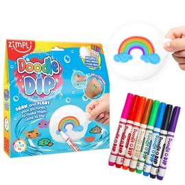 Doodle N Dip de Zimpli Kids, dibuja y flota tus imágenes y agrégalas como tatuajes temporales, 8 marcadores mágicos y paleta de imágenes, bolígrafos mágicos para pintar con agua