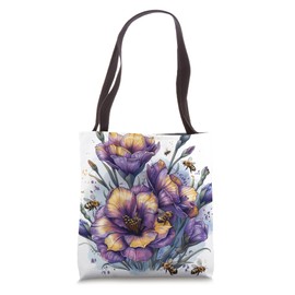 Lisianthus Flower Blooming With Bees Around Graphic Tote Bag