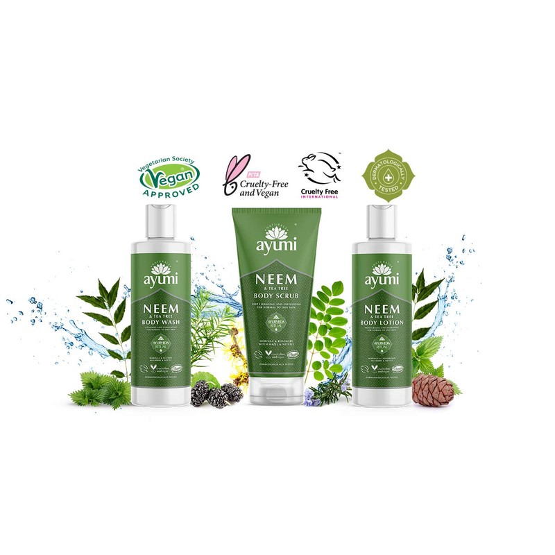 Ayumi Neem & Tea Tree Body Scrub. Vegan, Cruelty-Free, Dermatologically-Tested,