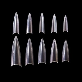 BeYou Clear Long Stiletto 500pcs False Fake Nail Tips,10 Sizes With Clear Plastic Case For Nail Salon Nail Shop
