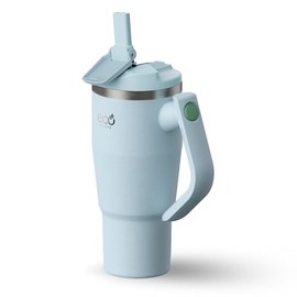 ECOROOTS - Thermos Flask with Straw and Rotating Handle, BPA Free Water Bottle, Stainless Steel Thermos Flask for Hot and Cold Drinks (AQUA, 940 ml)