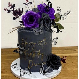 JeVenis - Decoración para tarta de cumpleaños con diseño gótico de rosa gótica, color negro