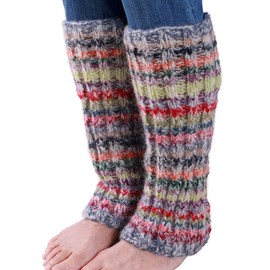 Pachamama Women Wool/Mohair Legwarmer Handknitted Striped Multicoloured Soft Top Regular Fit Handmade Extra Warm Fair Trade