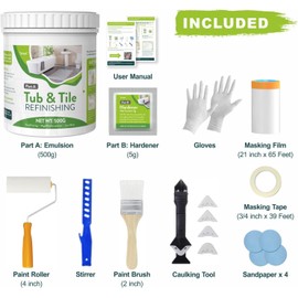 17 oz White Tub and Tile Paint, Semi-Gloss Refinishing Kit | Includes 8 Tools for Refinishing Tubs, Sinks and Tiles. Low Odor Formula Covers up to 30 Sq Ft.