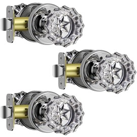 MAXECURITY 3 Pack Crystal Door Knob, Rosette Shaped Glass Door Knobs Interior with Lock, Polished Chrome Door Knobs Interior Glass