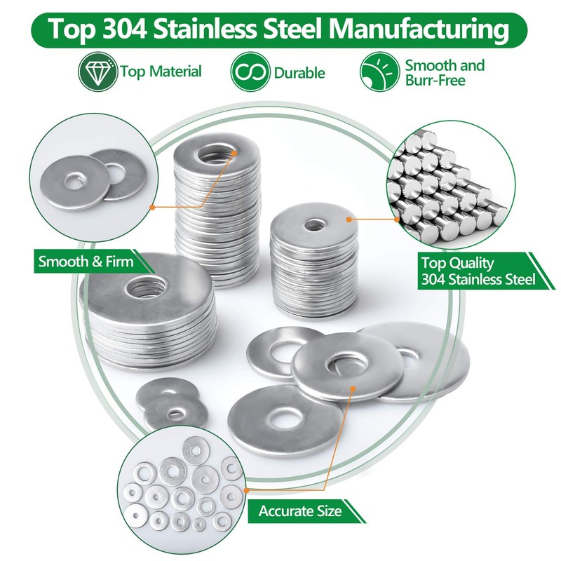 230 Pcs Large Flat Washer Set, 304 Stainless Steel Flat