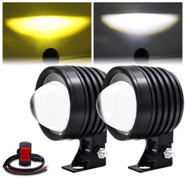 Ygmylandbb Motorcycle Fog Lamp, Headlight, Focusing Bike Sublight, Auxiliary Light, LED Spotlight, Includes Cut Line, LED Chip, DC 12V, Bright, On/Off Switch, Universal Use, Round Set, Set of 2