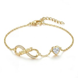Infinity - Pulseras de amor de corazón bañadas en oro de 14 quilates para mujer, madre, abuela, hija, aniversario, cumpleaños, joyería para mamá, espo