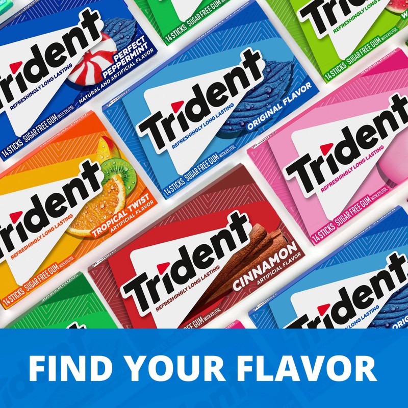Trident Bubblegum Sugar Free Gum, 3 Packs of 14 Pieces
