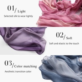 LumiSyne Silk Scarf Women's Colour Gradient Cotton Linen Silk Scarf Fashion Elegant Lightweight Soft Neckerchief Sun Cream Stole All Year Round, Dark green + mint green