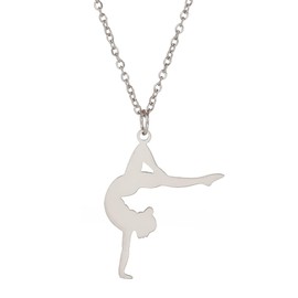 Amaxer Gymnastics Necklace for Girls Cheerleader Cheerleading Figure Skating Stainless Steel Gymnastics Jewellery Gifts Pendant Necklace for Gymnasts Women Girls, Stainless Steel