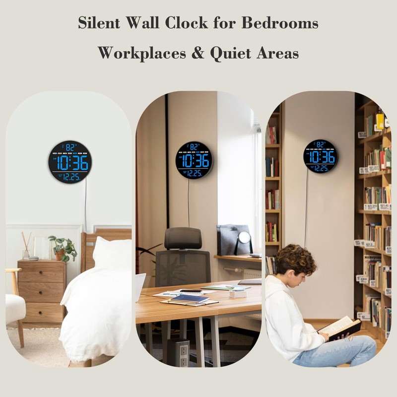 WallarGe Large Digital Wall Clock with LED Display, Electric Wall