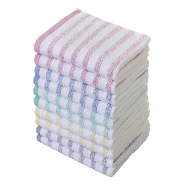 kosugizen Face Towels, Casual Border, 13.4 x 31.5 inches (34 x 80 cm), 5 Colors, Set of 10