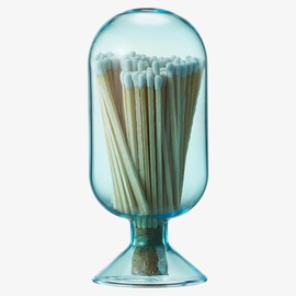 Includes 100 Match Sticks Glass Match Cloche with Striker - Blue with Cork Stopper - Fireplace, Home, Living Room, Office, Decor Decorative Candle Matches Gifts for Women Her - 6.7" H X 3"