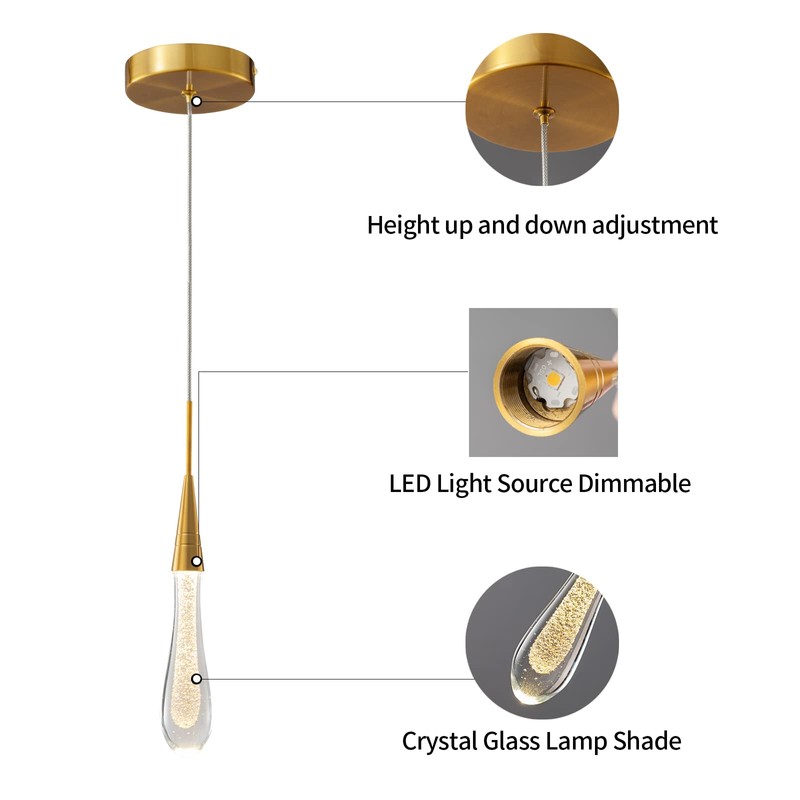 LMQNINE Kitchen Light Fixtures Ceiling Dimmable LED Modern Gold Pendant