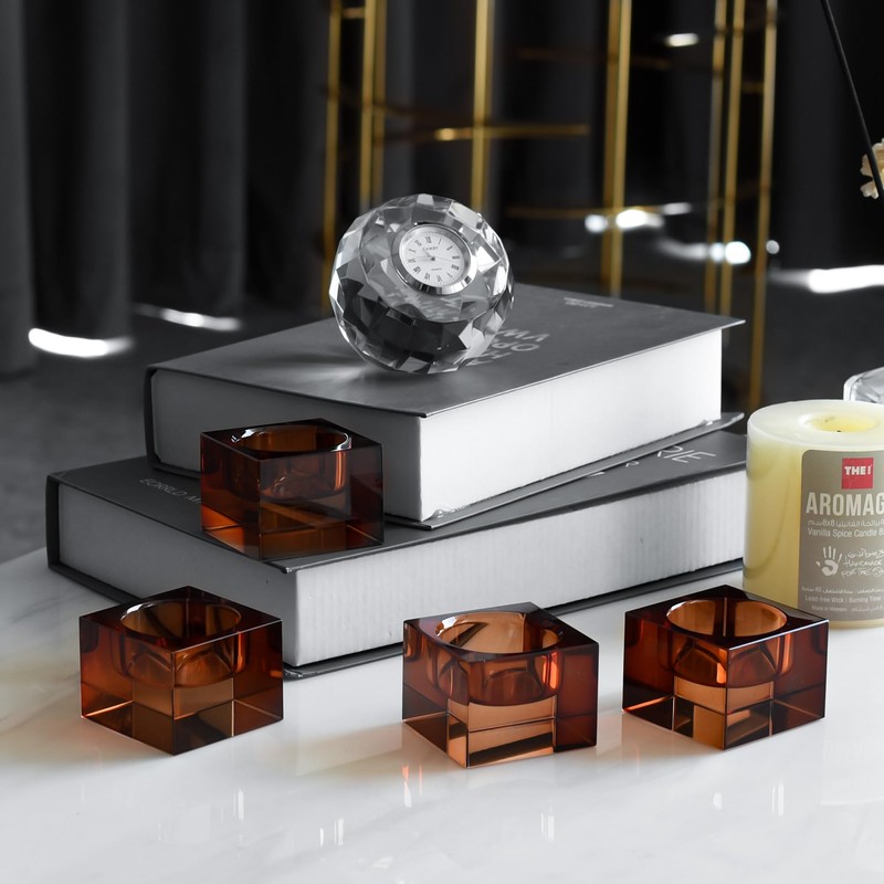 DONOUCLS Home Crystal Tealight Candle Holders Pack of 4, 1.5