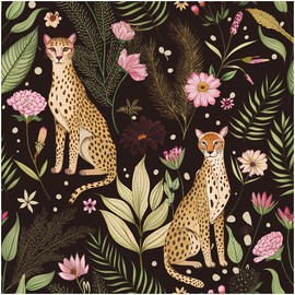 Floralplus Peel and Stick Wallpaper Jungle Leopard Wallpaper Removable Black Floral Wallpapers for Bedroom Renter Friendly Self Adhesive Contact Paper Home Decor 17.5 x 118 in