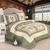 vctops Farmhouse Green 3 Piece Embroidered Floral Quilted Bedspread Quilt
