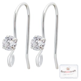 Beebeecraft Pack of 10 925 Sterling Silver Rhinestone French Ear Hooks with Open Hole for Women Girls DIY Earring