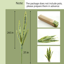 3 Pack Faux Snake Plants 31in Artificial UV Resistant Snake Outdoors Fake Sansevieria Plastic Plant with Large Green Leaves Greenery for Home Indoor Floor Office Store Front Porch Decorations