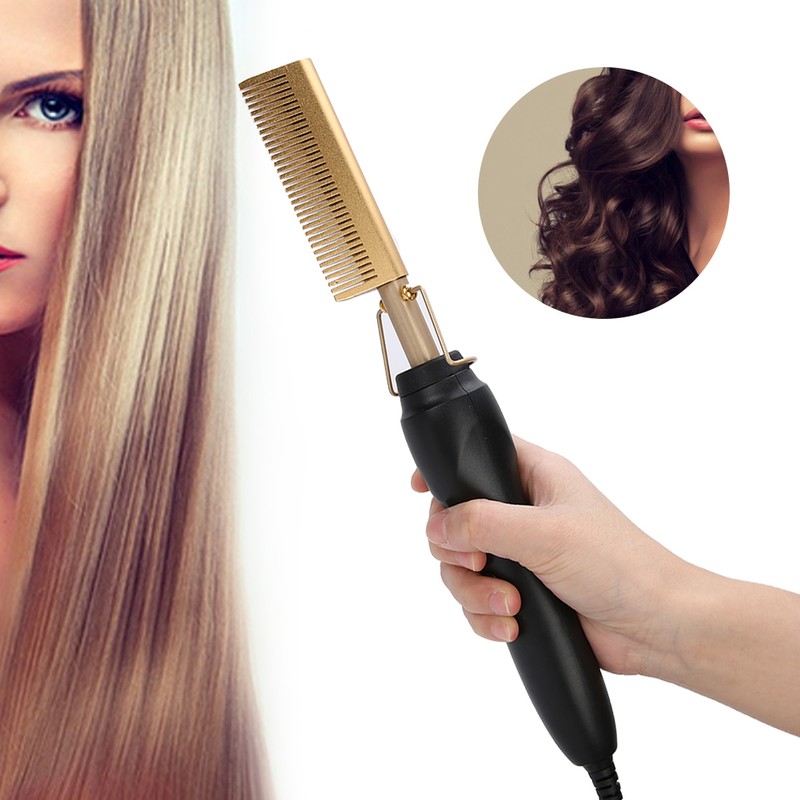 Multi Functional Electric Heating Hair Straightener Comb Hair Curler Curling