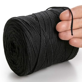 MeriWoolArt® Macrame Yarn 2 mm x 250 m Cotton Cord, Recycled Soft Cotton Yarn for Knitting Plant Hangers, Jewellery Making, Crochet Bags (Black, 2 mm)