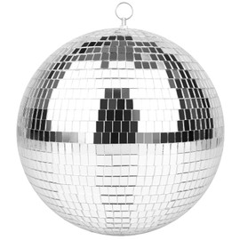 Mirror Ball for Disco DJ Club Party Wedding Home Decor, Muscab 12 Inch Disco Ball with Hanging Ring, Silver White