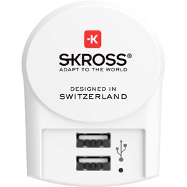 SKROSS - European 2 Pin Charger with 2 USB 2.4 A Ports for Charging 2 Phones or Tablets - Perfect for Charging Your Devices While in Europe