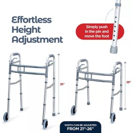 Medical King Walker with Wheels, Adjustable Walker, Folding Walker with Arm Support Walker