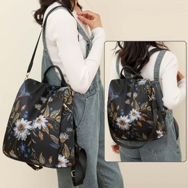 YouNuo Backpack for Women, Fashion Travel Backpack Purse, Waterproof Nylon Anti-theft Rucksack, Lightweight Shoulder Bag,Casual Daypacks for Women, Flower